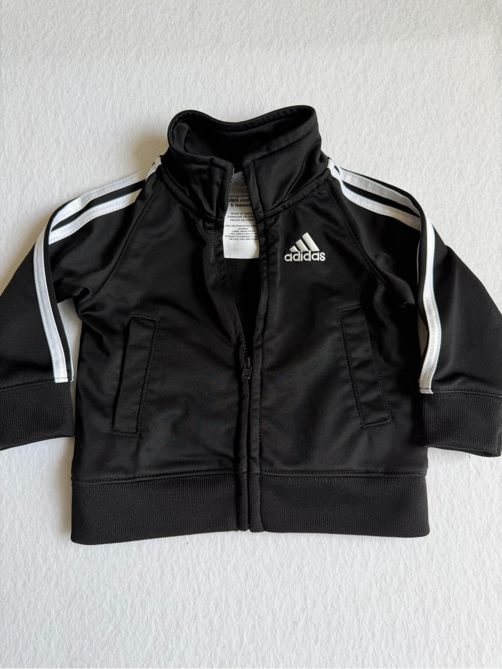 Adidas Baby Track Jacket Black White Striped Zip Up 6M Athletic